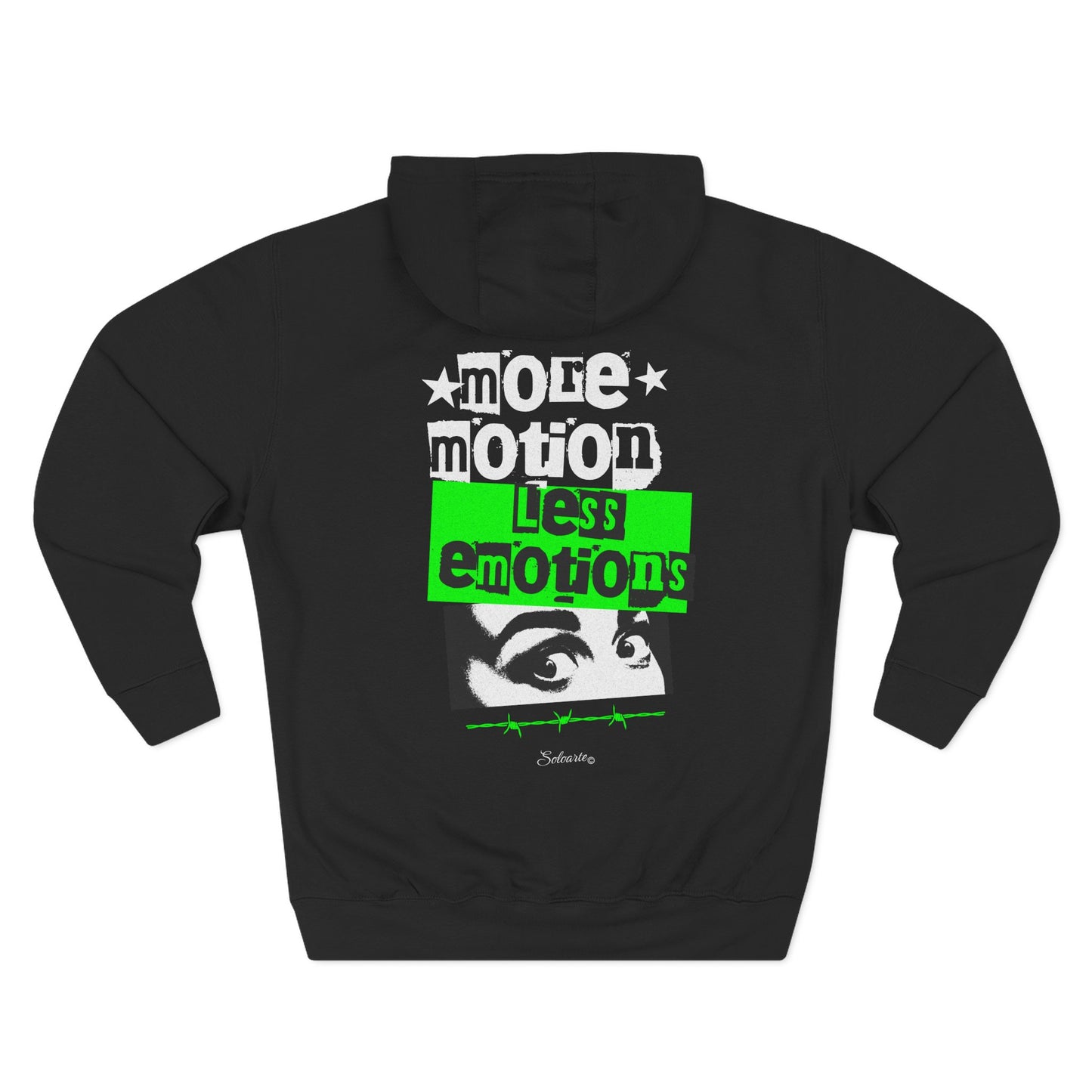 More Motion Less Emotions Hoodie — Three-Panel Fleece Streetwear